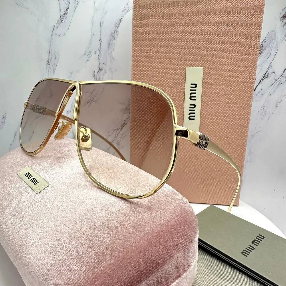 New MIU MIU Sunglasses MU A56S 5AK90L Gold Brown Gradient Metal Pilot Aviator - Picture 3 of 16